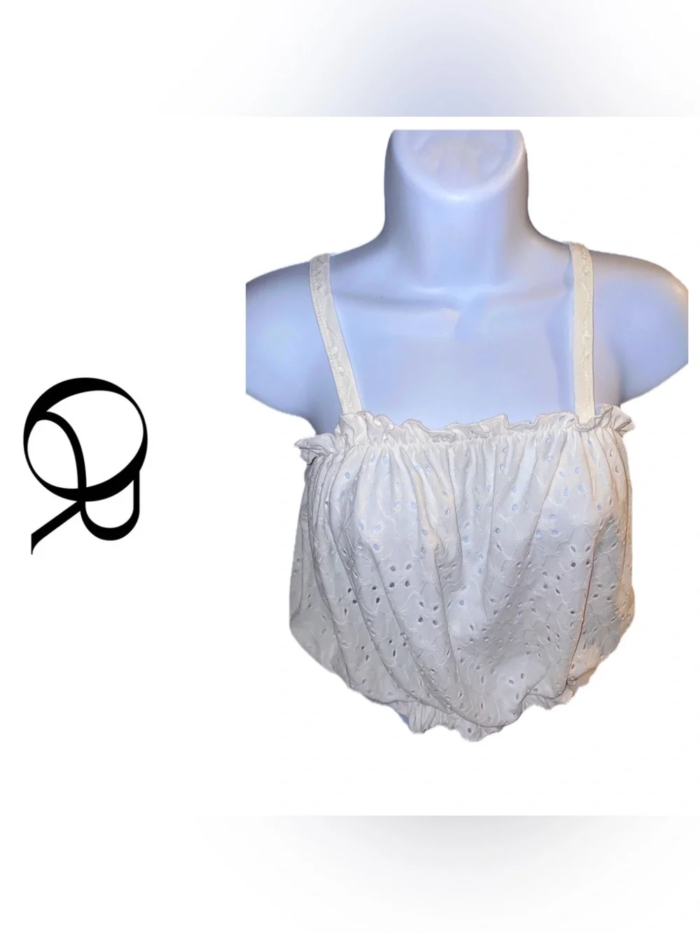 White Eyelet Ruffle Cropped Tank - Picture 1 of 10